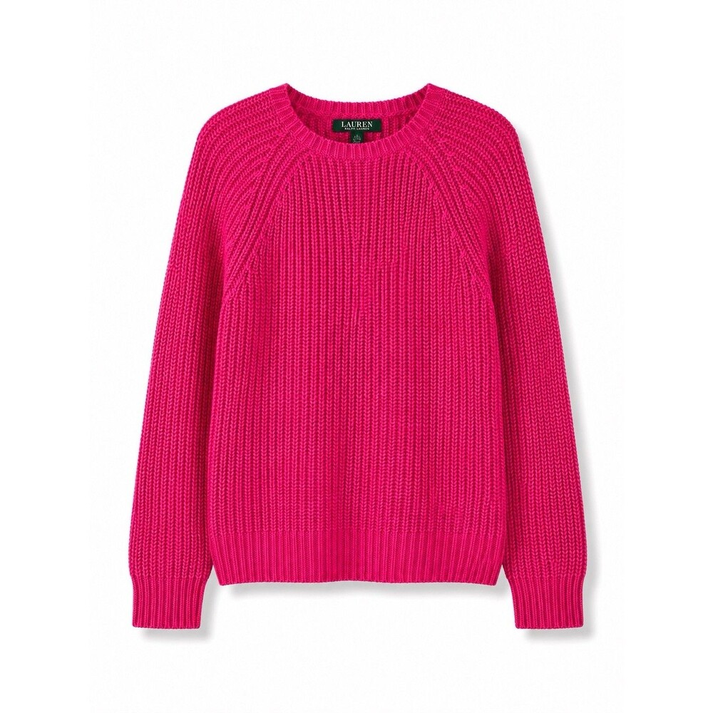 Lauren Ralph Lauren Pink Chunky Knit Raglan Crewneck Sweater Size L